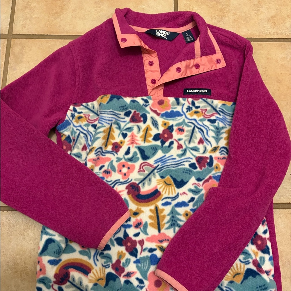 Lands' End Kids' Pink and Multicolor Fleece Pullover